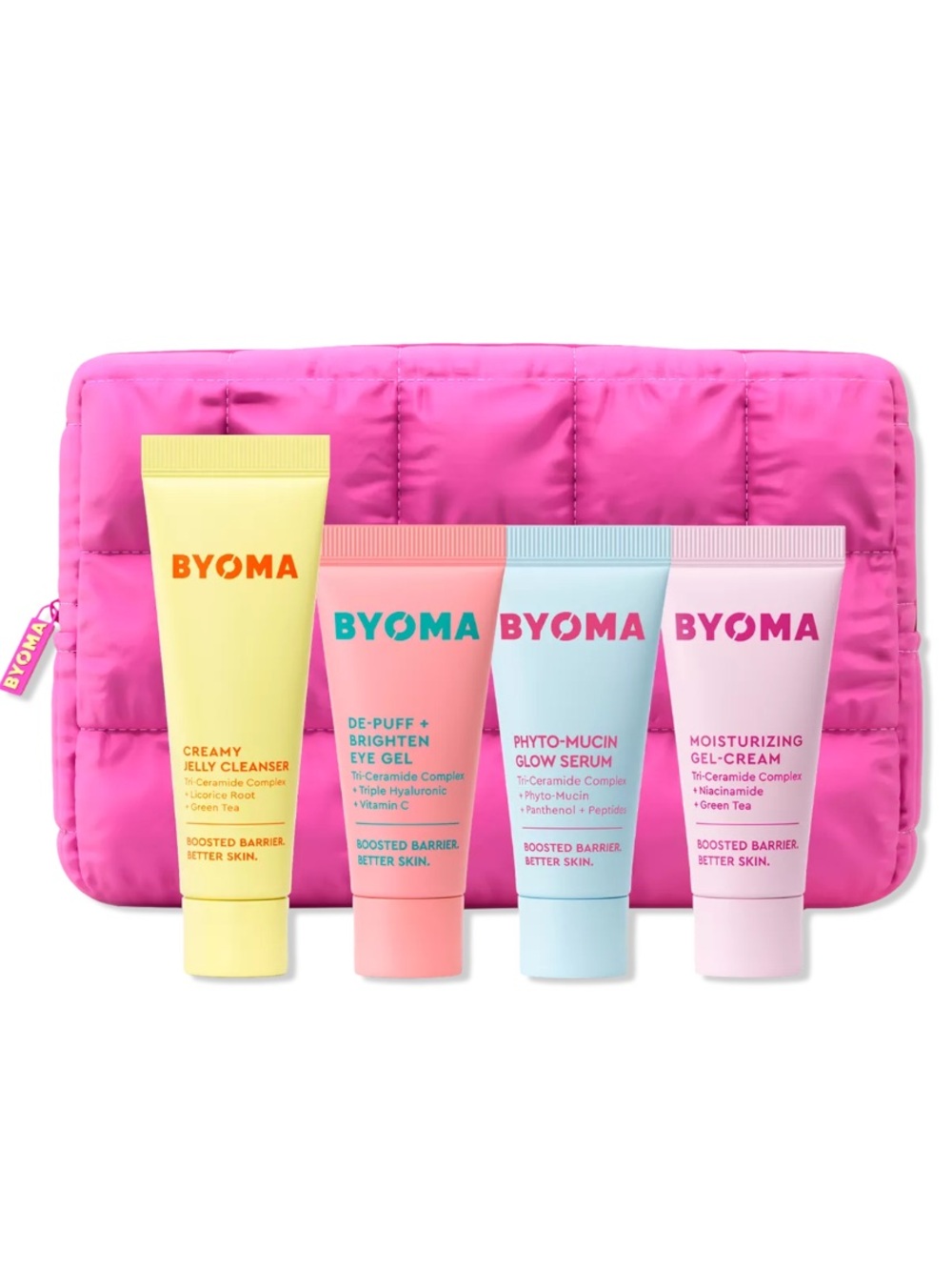 BYOMA Four Piece Mini Skincare Set With Pink Puffer Zipper Pouch BRAND NEW
